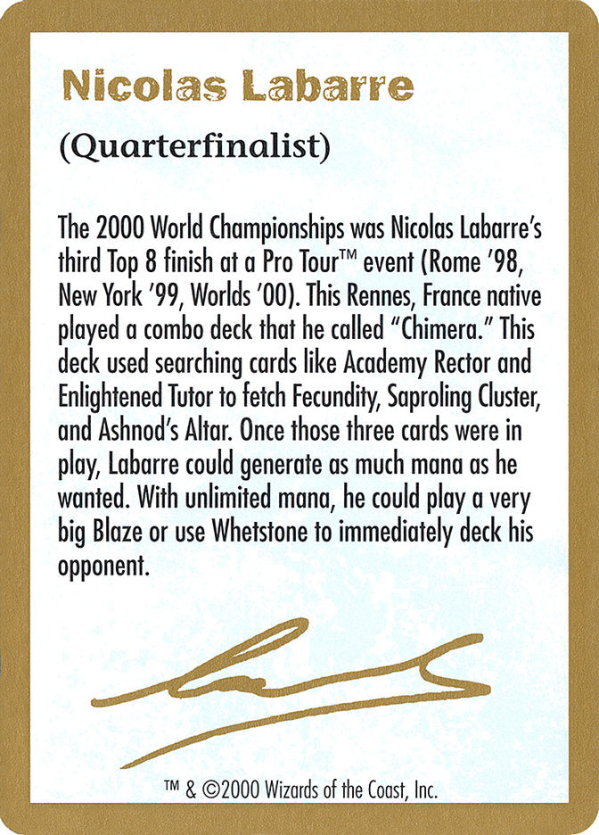 Nicolas Labarre Bio [World Championship Decks 2000] | Cards and Coasters CA