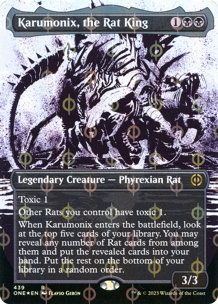 Karumonix, the Rat King (Borderless Ichor Step-and-Compleat Foil) [Phyrexia: All Will Be One] | Cards and Coasters CA