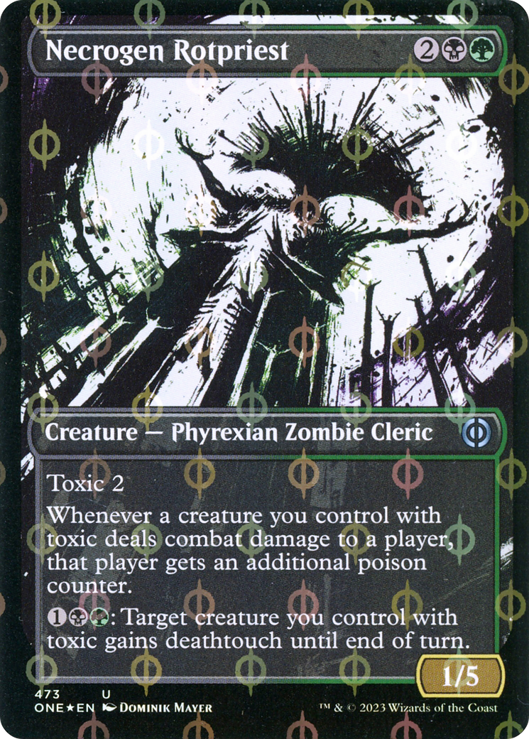 Necrogen Rotpriest (Borderless Ichor Step-and-Compleat Foil) [Phyrexia: All Will Be One] | Cards and Coasters CA