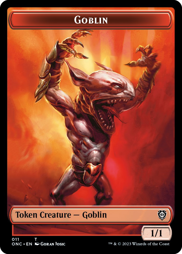 Rebel // Goblin Double-Sided Token [Phyrexia: All Will Be One Commander Tokens] | Cards and Coasters CA