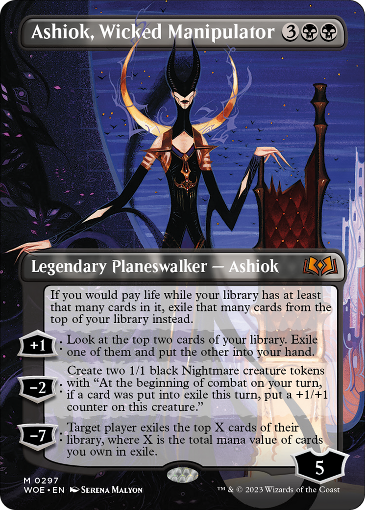 Ashiok, Wicked Manipulator (Borderless Alternate Art) [Wilds of Eldraine] | Cards and Coasters CA