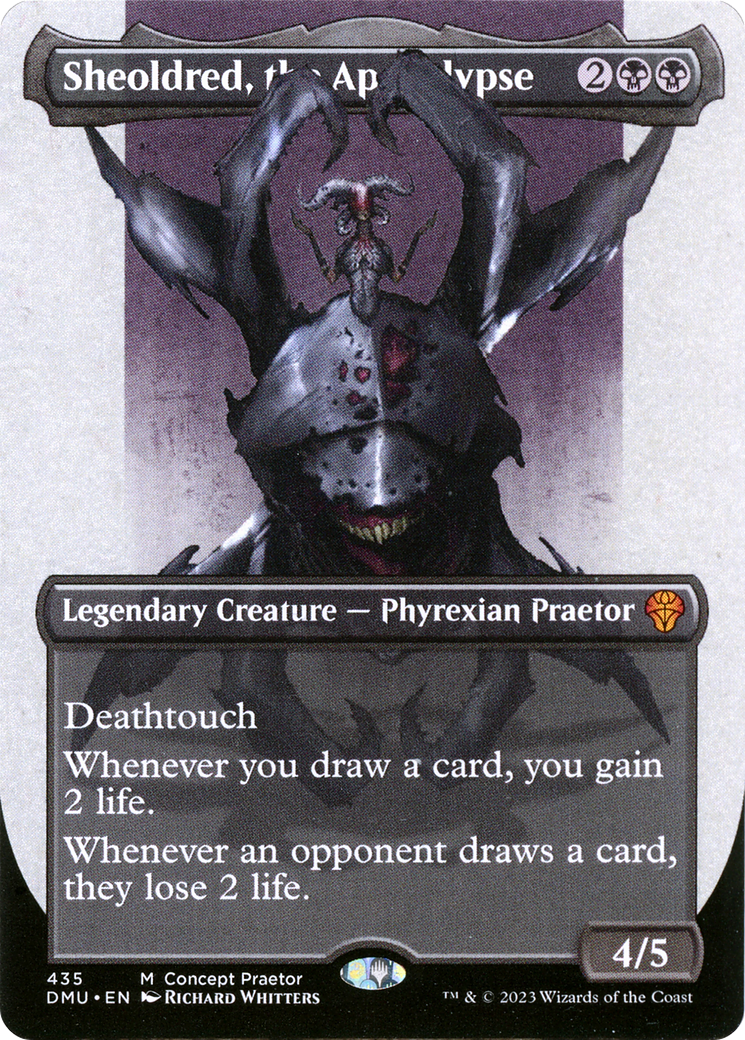 Sheoldred, the Apocalypse (Borderless Concept Praetors) [Phyrexia: All Will Be One] | Cards and Coasters CA