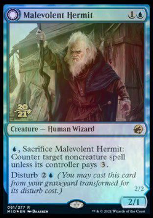 Malevolent Hermit // Benevolent Geist [Innistrad: Midnight Hunt Prerelease Promos] | Cards and Coasters CA