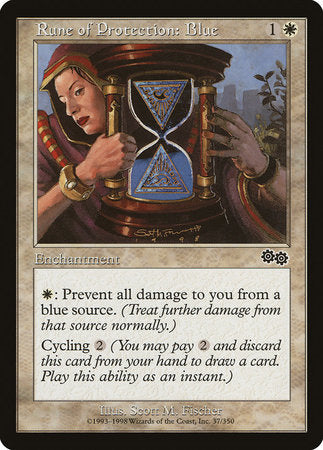 Rune of Protection: Blue [Urza's Saga] | Cards and Coasters CA
