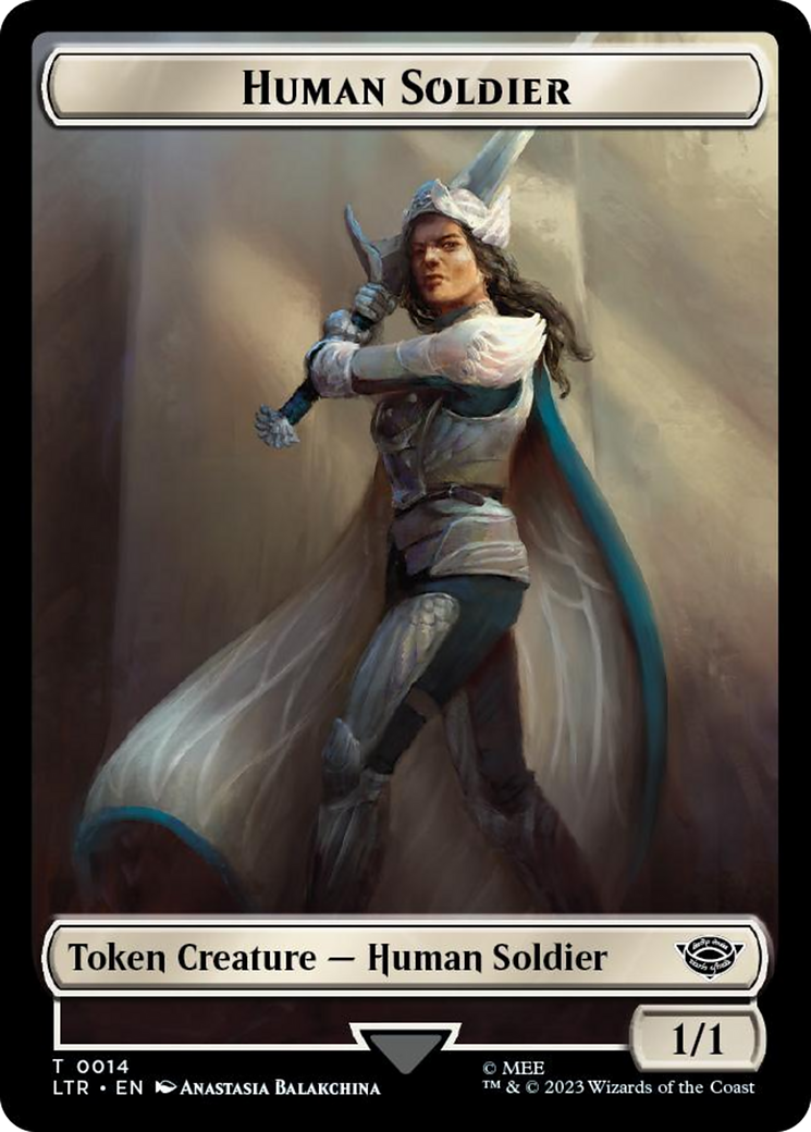 Human Soldier (0014) // Food (0024) Double-Sided Token (Surge Foil) [The Lord of the Rings: Tales of Middle-Earth Tokens] | Cards and Coasters CA