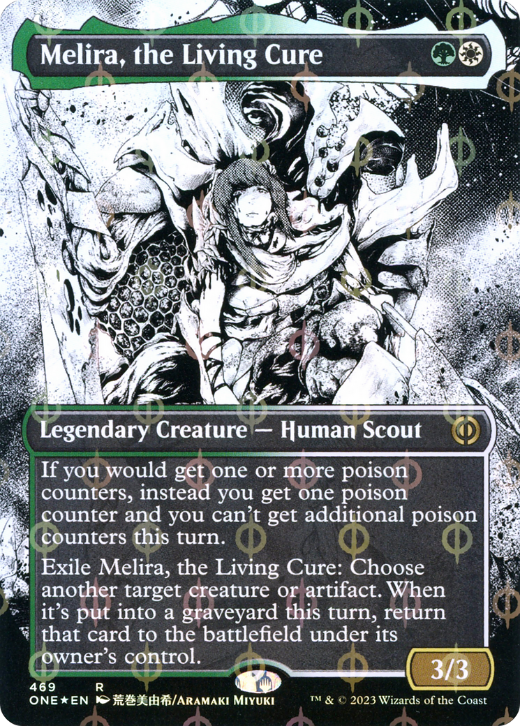 Melira, the Living Cure (Borderless Manga Step-and-Compleat Foil) [Phyrexia: All Will Be One] | Cards and Coasters CA