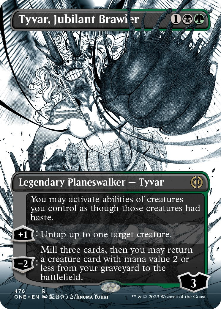 Tyvar, Jubilant Brawler (Borderless Manga Step-and-Compleat Foil) [Phyrexia: All Will Be One] | Cards and Coasters CA