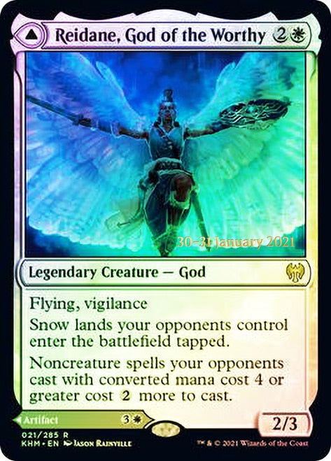 Reidane, God of the Worthy // Valkmira, Protector's Shield  [Kaldheim Prerelease Promos] | Cards and Coasters CA