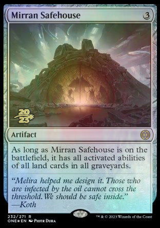 Mirran Safehouse [Phyrexia: All Will Be One Prerelease Promos] | Cards and Coasters CA