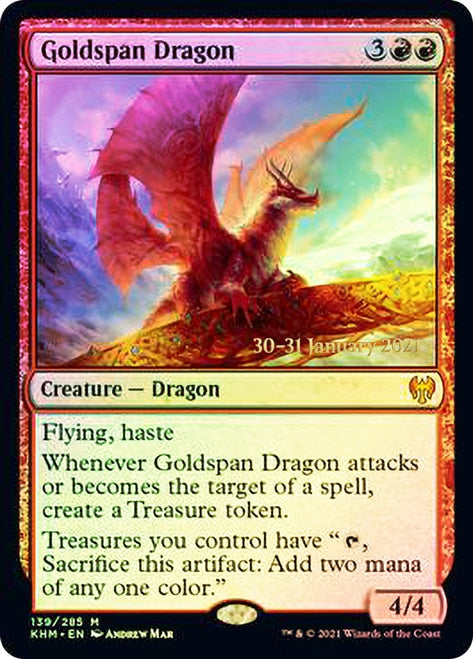 Goldspan Dragon  [Kaldheim Prerelease Promos] | Cards and Coasters CA