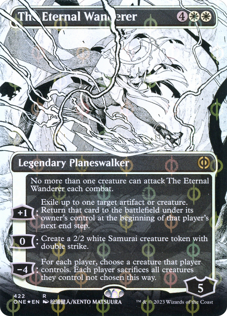 The Eternal Wanderer (Borderless Manga Step-and-Compleat Foil) [Phyrexia: All Will Be One] | Cards and Coasters CA