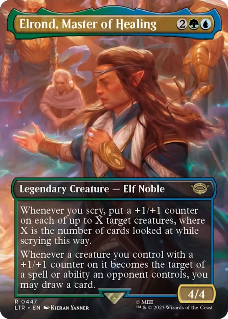 Elrond, Master of Healing (Borderless Alternate Art) [The Lord of the Rings: Tales of Middle-Earth] | Cards and Coasters CA