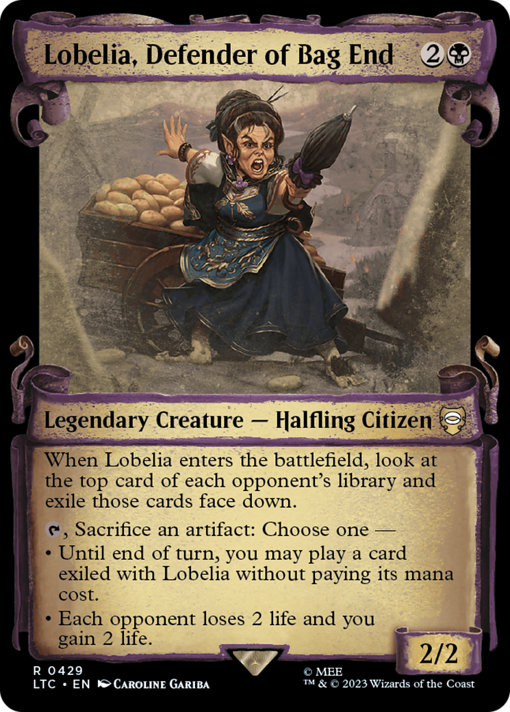 Lobelia, Defender of Bag End [The Lord of the Rings: Tales of Middle-Earth Commander Showcase Scrolls] | Cards and Coasters CA