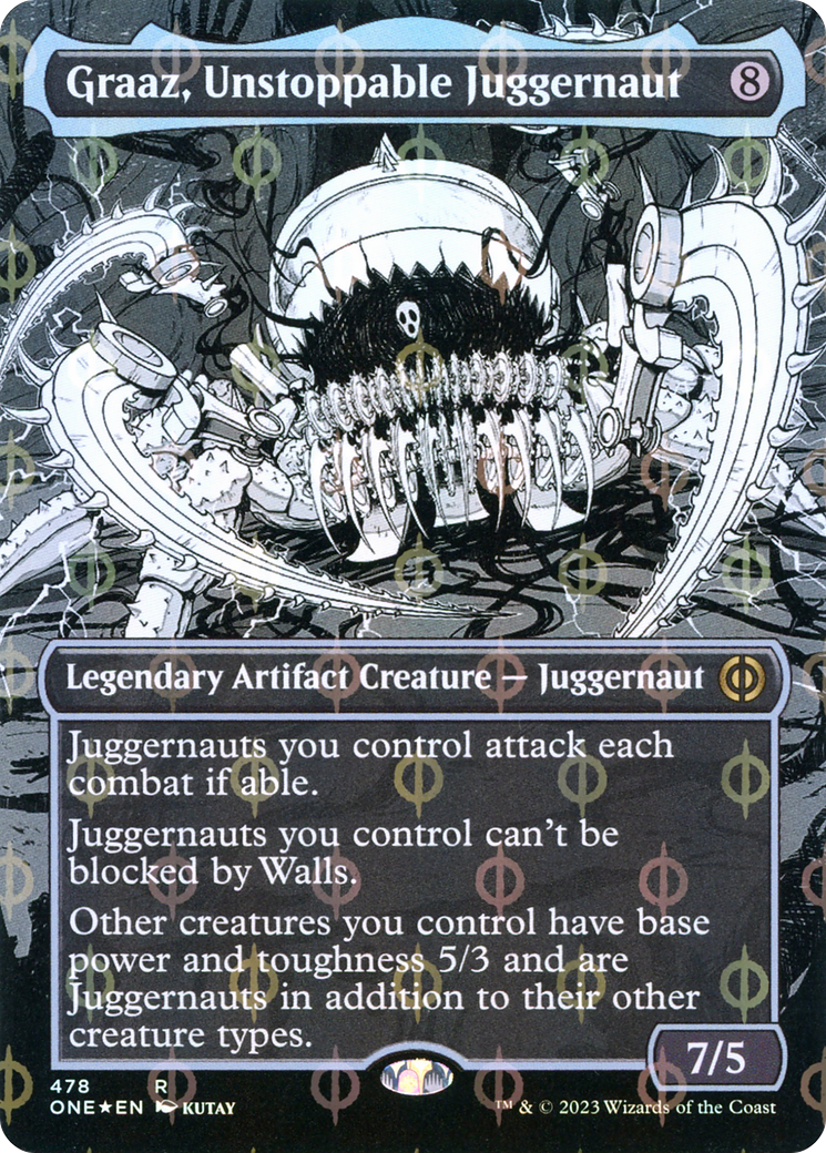 Graaz, Unstoppable Juggernaut (Borderless Manga Step-and-Compleat Foil) [Phyrexia: All Will Be One] | Cards and Coasters CA