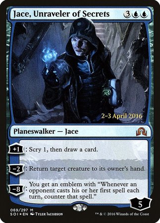 Jace, Unraveler of Secrets [Shadows over Innistrad Promos] | Cards and Coasters CA