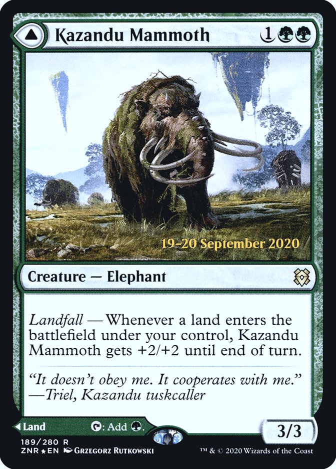 Kazandu Mammoth // Kazandu Valley  [Zendikar Rising Prerelease Promos] | Cards and Coasters CA