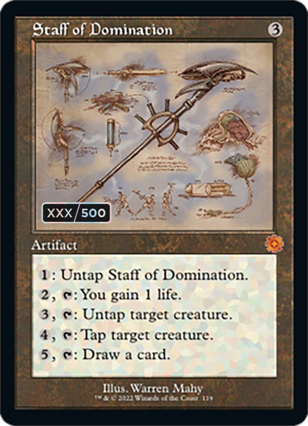 Staff of Domination (Retro Schematic) (Serial Numbered) [The Brothers' War Retro Artifacts] | Cards and Coasters CA