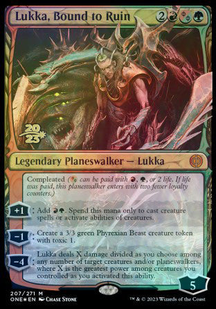 Lukka, Bound to Ruin [Phyrexia: All Will Be One Prerelease Promos] | Cards and Coasters CA