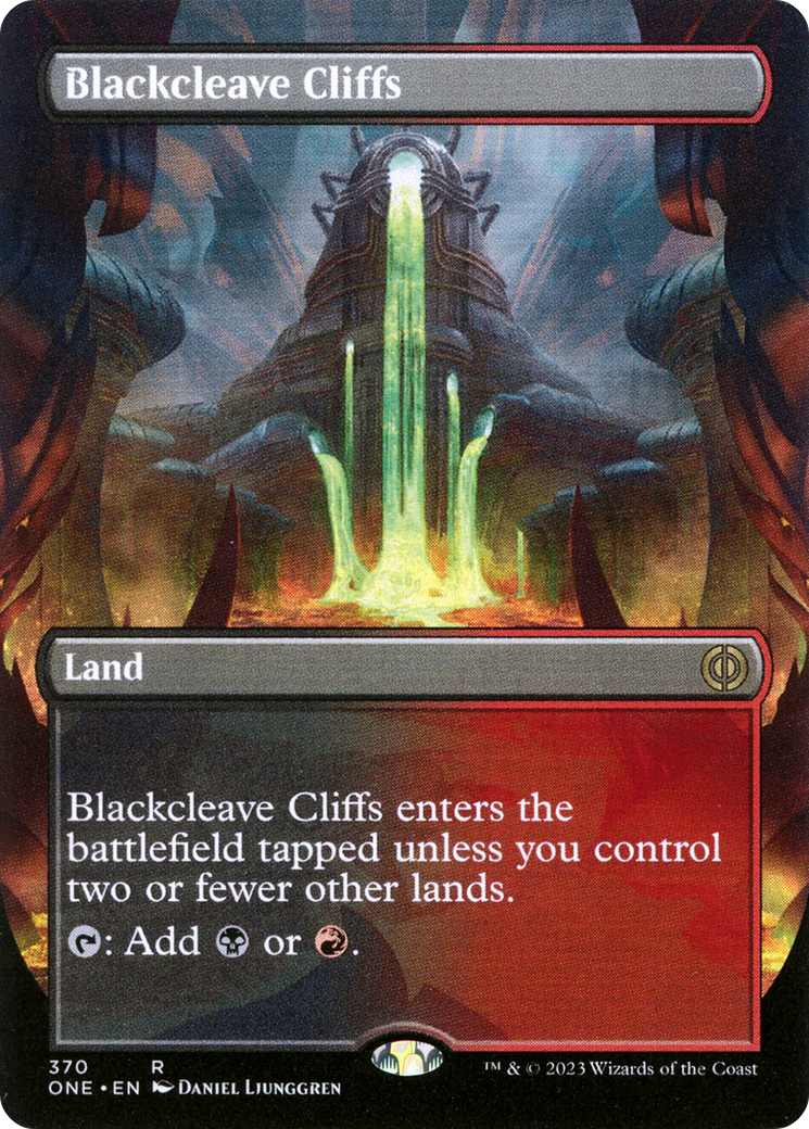 Blackcleave Cliffs (Borderless Alternate Art) [Phyrexia: All Will Be One] | Cards and Coasters CA