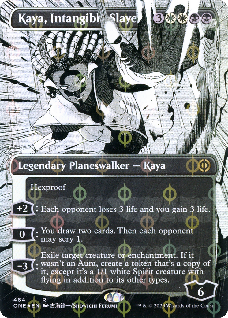 Kaya, Intangible Slayer (Borderless Manga Step-and-Compleat Foil) [Phyrexia: All Will Be One] | Cards and Coasters CA