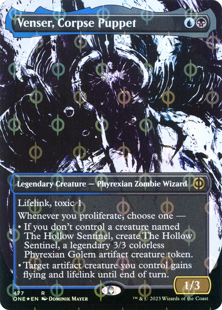 Venser, Corpse Puppet (Borderless Ichor Step-and-Compleat Foil) [Phyrexia: All Will Be One] | Cards and Coasters CA