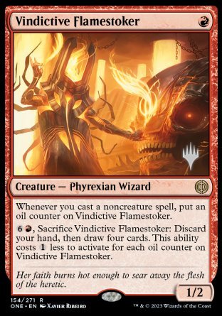 Vindictive Flamestoker (Promo Pack) [Phyrexia: All Will Be One Promos] | Cards and Coasters CA