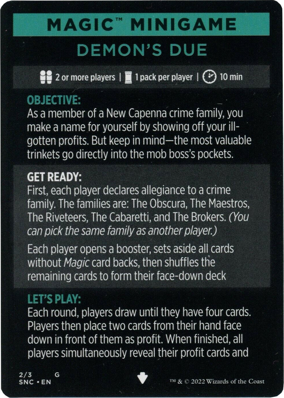 Demon's Due (Magic Minigame) [Streets of New Capenna Minigame] | Cards and Coasters CA