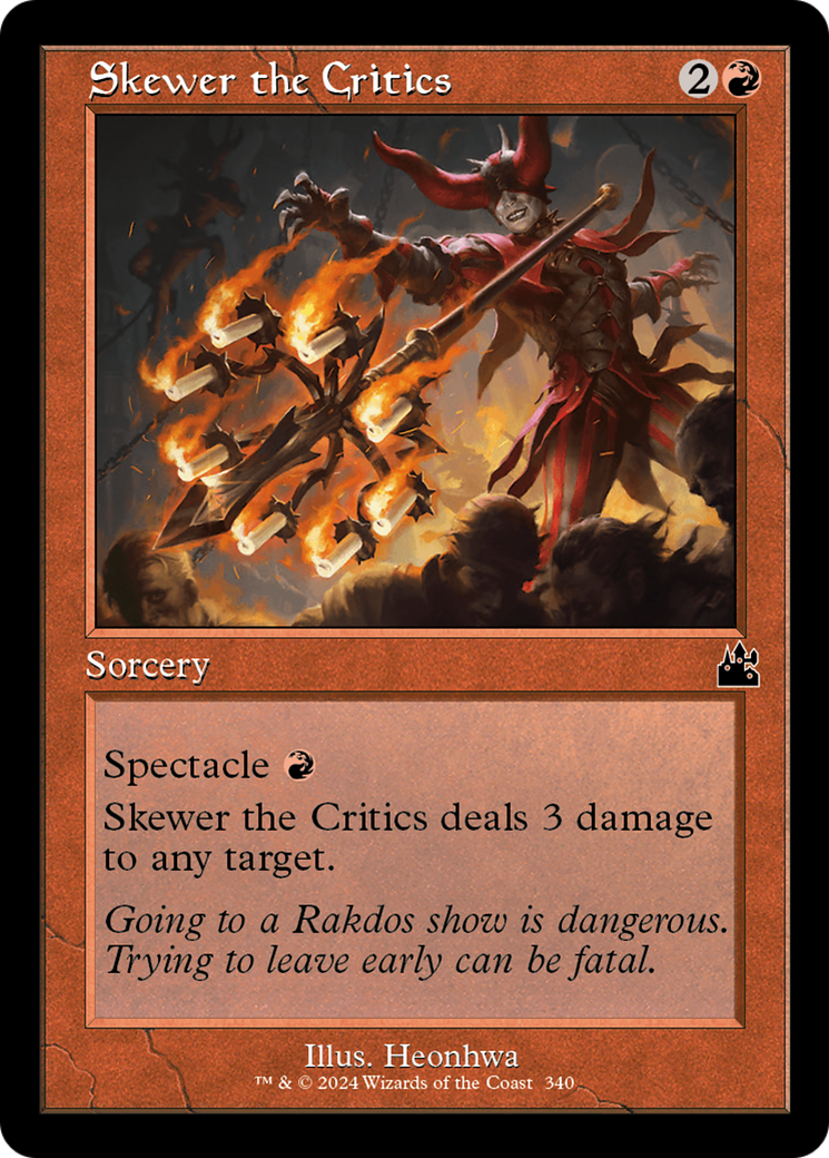 Skewer the Critics (Retro Frame) [Ravnica Remastered] | Cards and Coasters CA