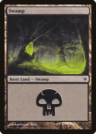 Swamp (171) [New Phyrexia] | Cards and Coasters CA