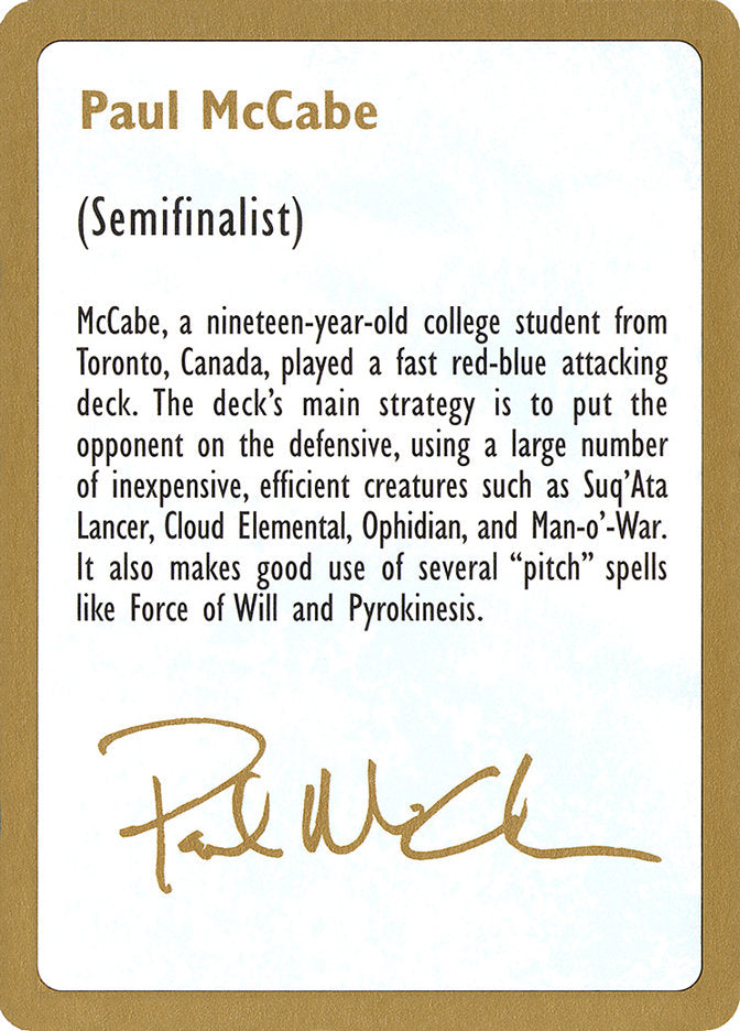 Paul McCabe Bio [World Championship Decks 1997] | Cards and Coasters CA