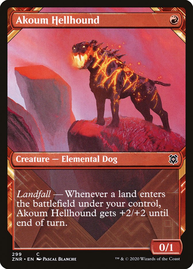 Akoum Hellhound (Showcase) [Zendikar Rising] | Cards and Coasters CA