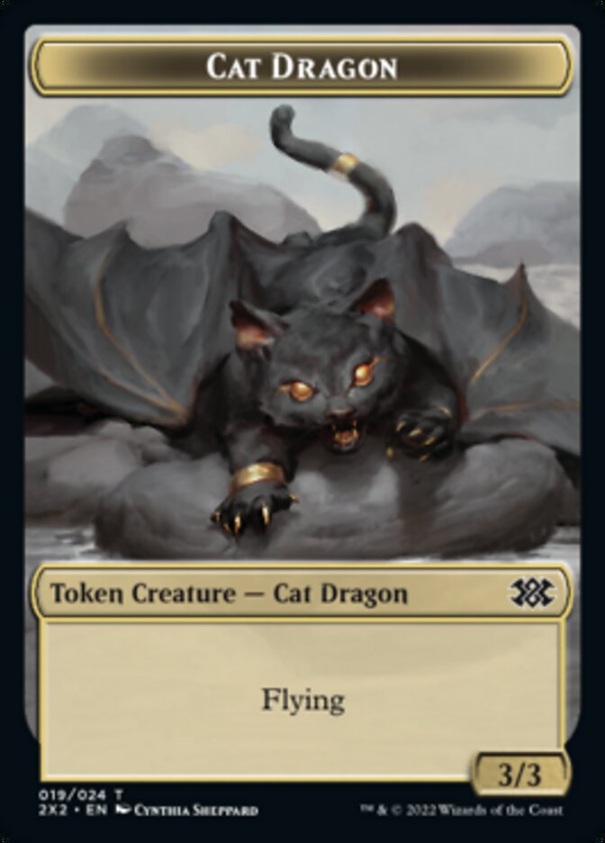 Cat Dragon // Knight Double-sided Token [Double Masters 2022 Tokens] | Cards and Coasters CA