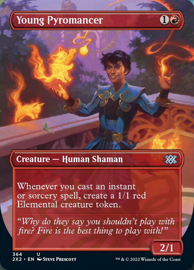 Young Pyromancer (Borderless Alternate Art) [Double Masters 2022] | Cards and Coasters CA