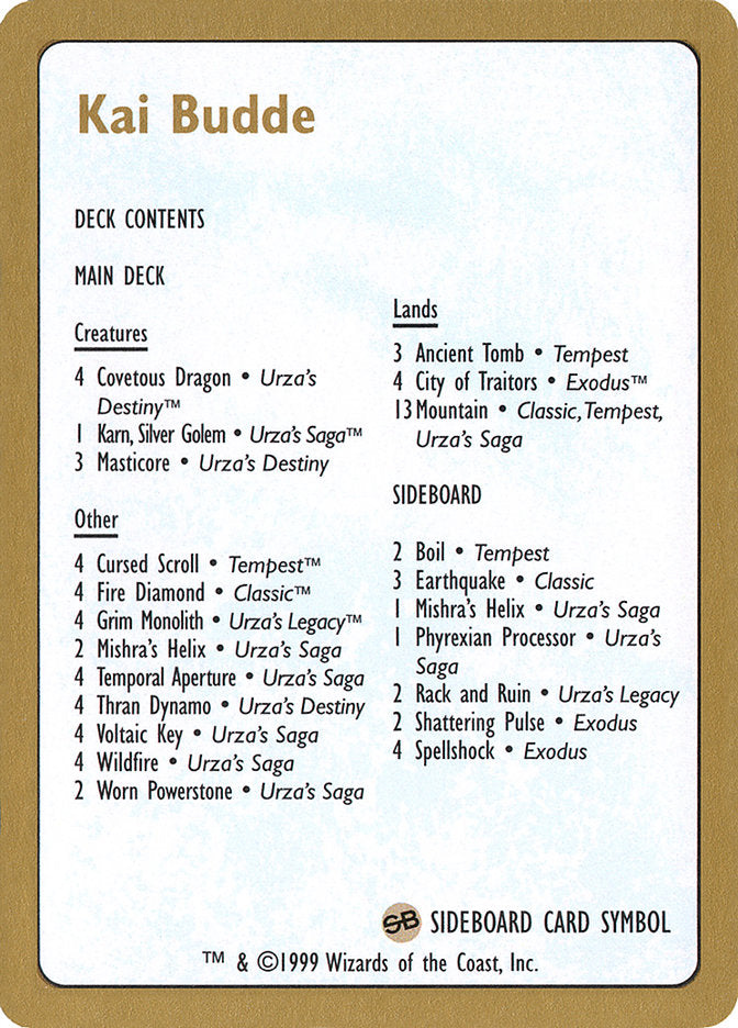 Kai Budde Decklist [World Championship Decks 1999] | Cards and Coasters CA