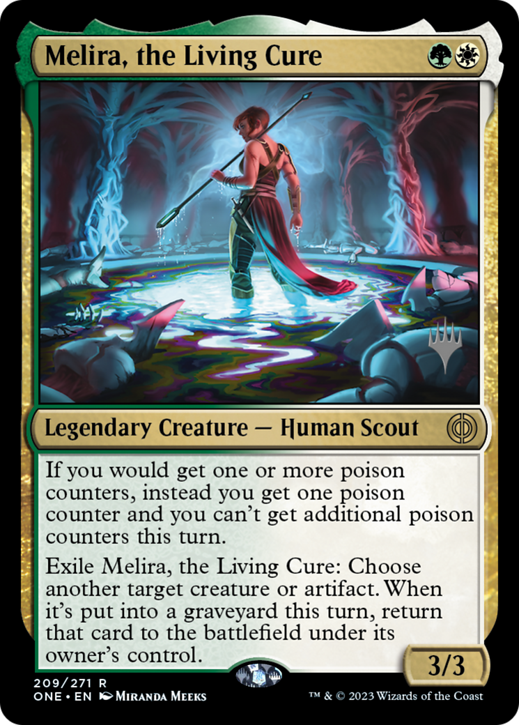 Melira, the Living Cure (Promo Pack) [Phyrexia: All Will Be One Promos] | Cards and Coasters CA