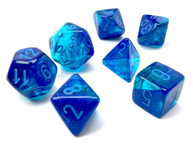 Gemini: 7Pc Polyhedral Blue / Light Blue Luminary | Cards and Coasters CA