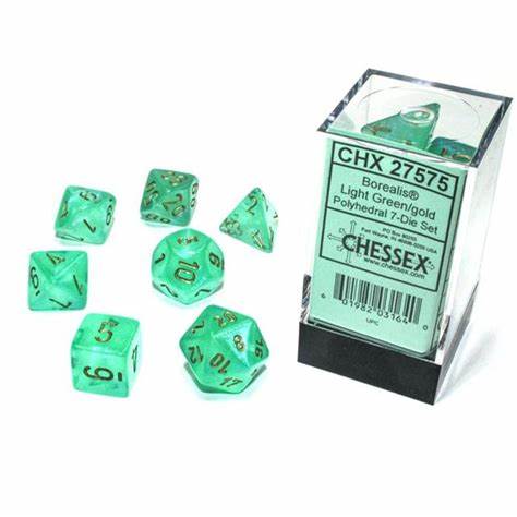 Chessex Borealis: 7Pc Light Green / Gold Luminary | Cards and Coasters CA