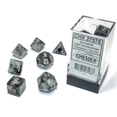 Chessex Borealis: 7Pc Light Smoke / Silver Luminary | Cards and Coasters CA