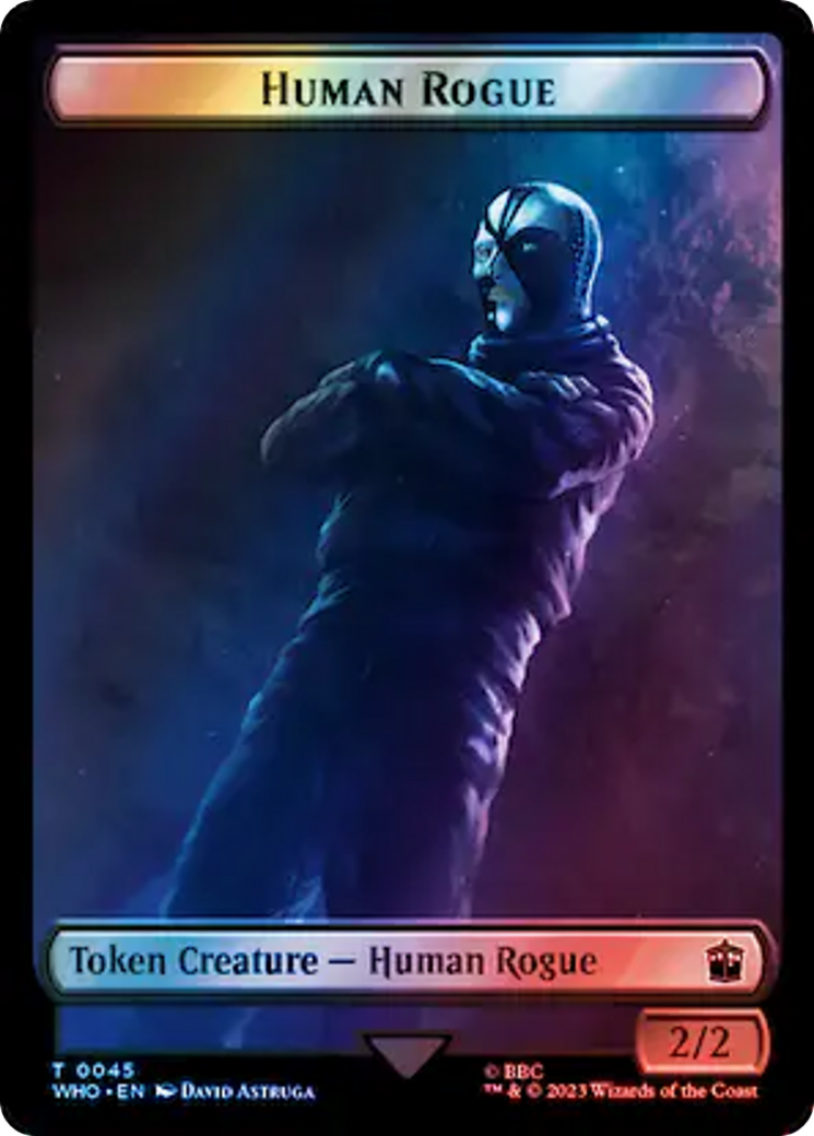 Human Rogue // Dinosaur Double-Sided Token (Surge Foil) [Doctor Who Tokens] | Cards and Coasters CA