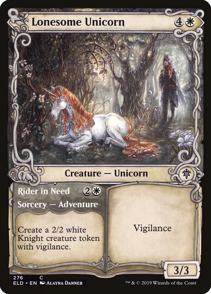 Lonesome Unicorn // Rider in Need (Showcase) [Throne of Eldraine] | Cards and Coasters CA
