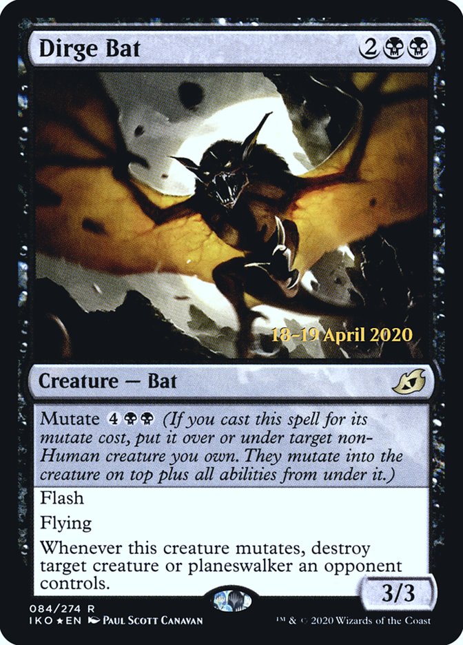 Dirge Bat  [Ikoria: Lair of Behemoths Prerelease Promos] | Cards and Coasters CA