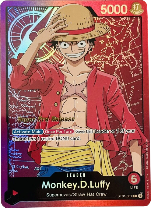 Monkey.D.Luffy (001) [Super Pre-Release Starter Deck: Straw Hat Crew] | Cards and Coasters CA