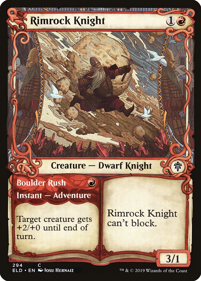 Rimrock Knight // Boulder Rush (Showcase) [Throne of Eldraine] | Cards and Coasters CA
