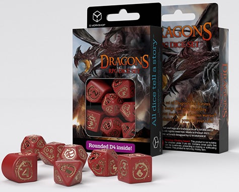 DRAGONS MODERN DICE SET RED AND GOLD | Cards and Coasters CA