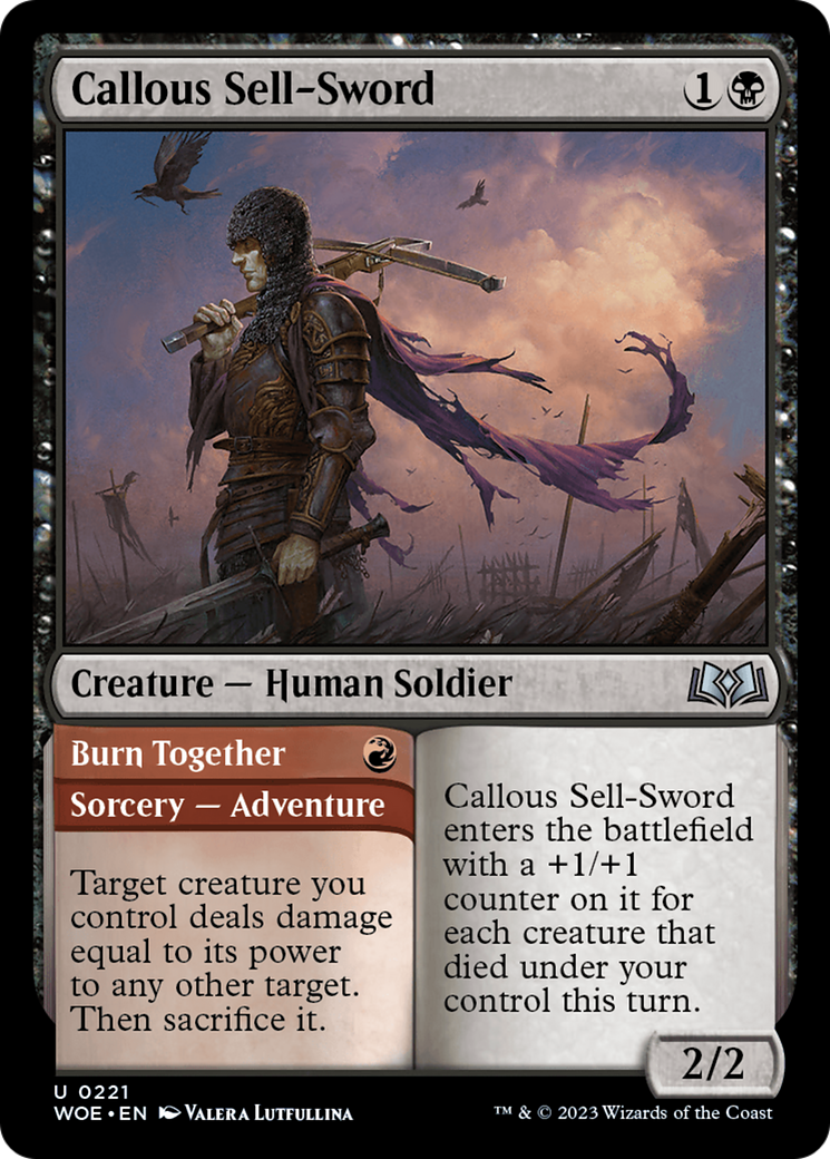 Callous Sell-Sword // Burn Together [Wilds of Eldraine] | Cards and Coasters CA