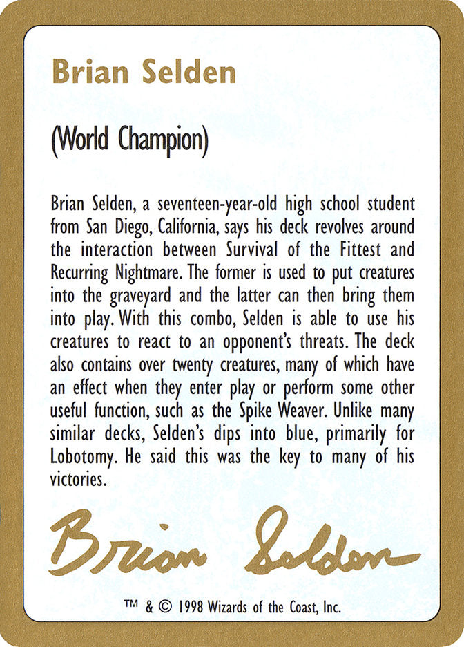 Brian Selden Bio [World Championship Decks 1998] | Cards and Coasters CA