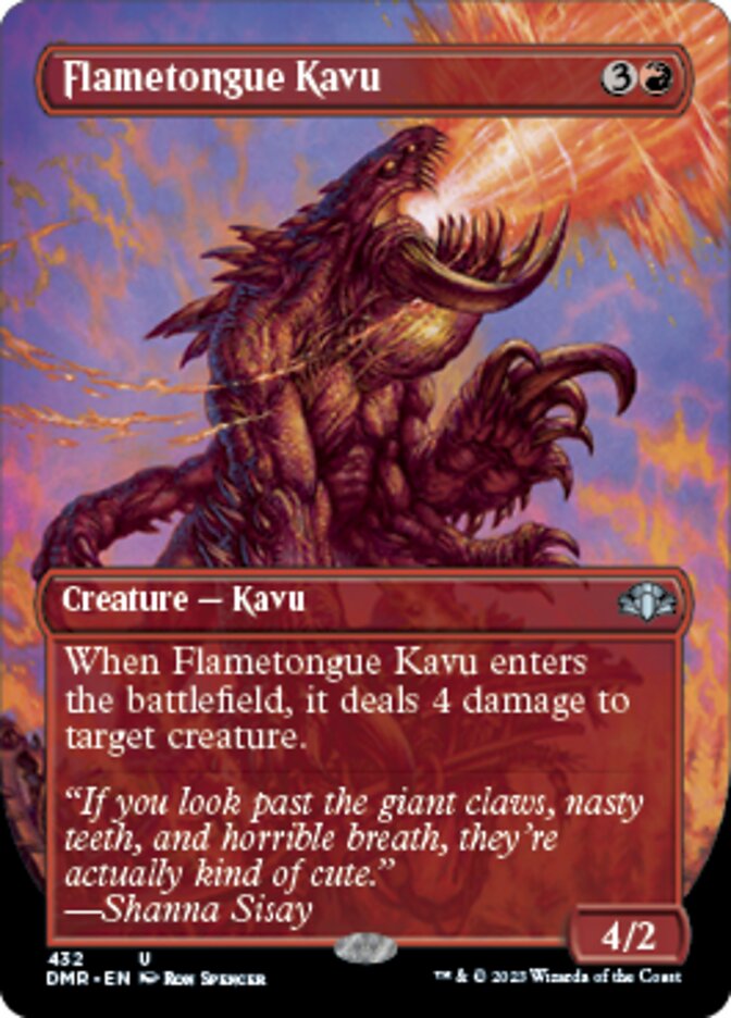 Flametongue Kavu (Borderless Alternate Art) [Dominaria Remastered] | Cards and Coasters CA