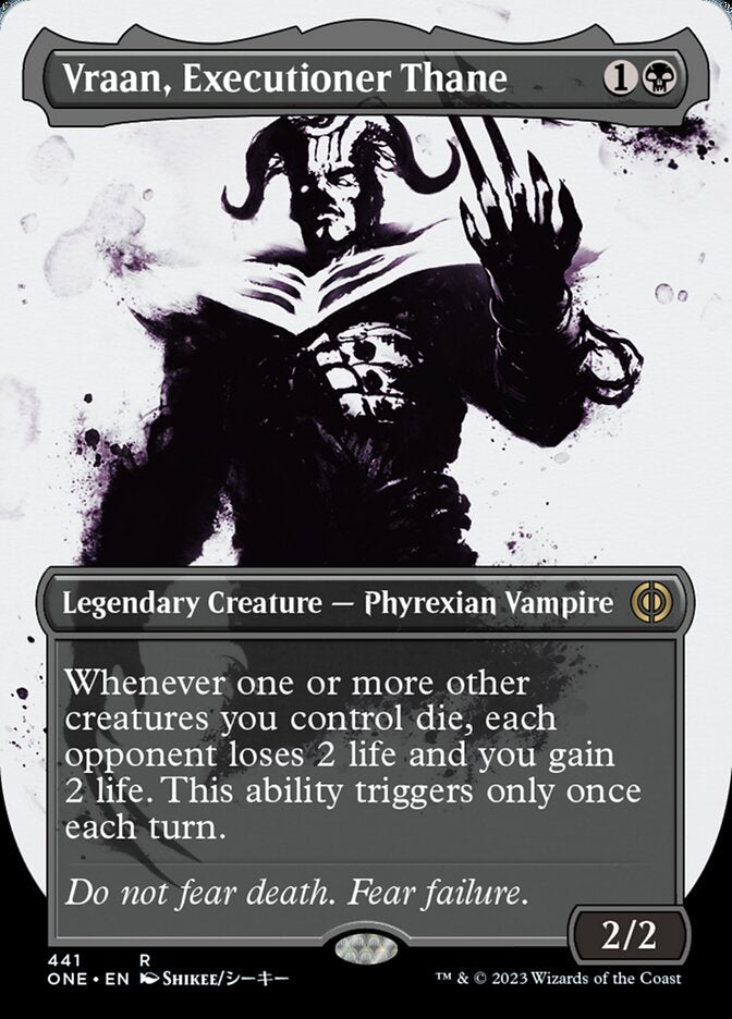 Vraan, Executioner Thane (Borderless Ichor Step-and-Compleat Foil) [Phyrexia: All Will Be One] | Cards and Coasters CA