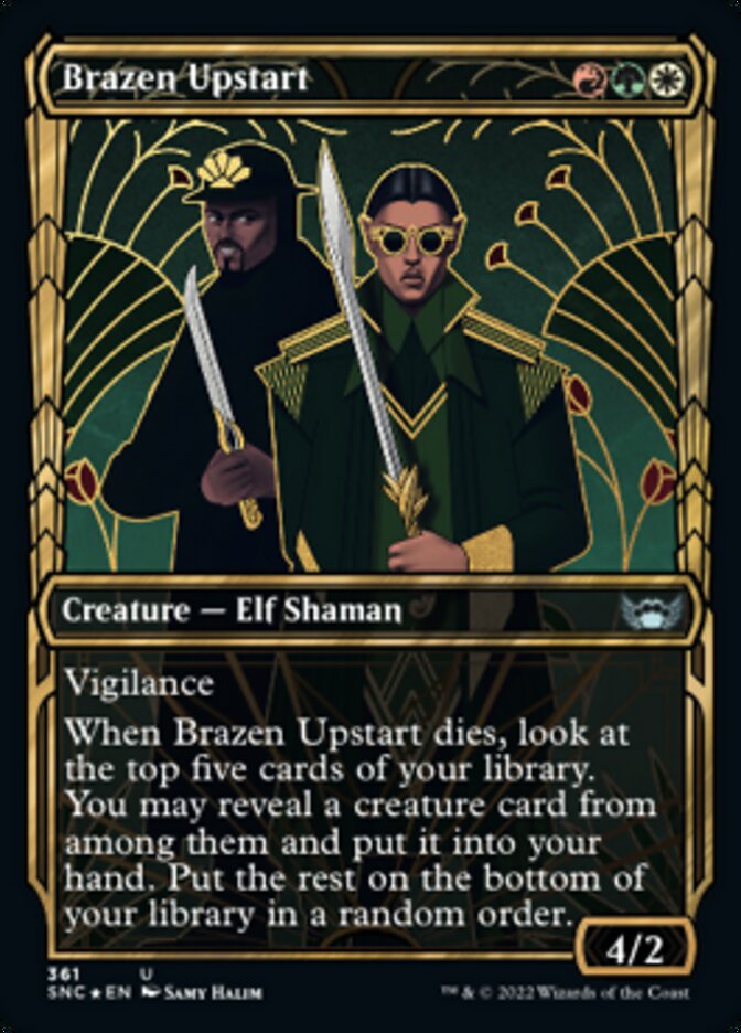 Brazen Upstart (Showcase Golden Age Gilded Foil) [Streets of New Capenna] | Cards and Coasters CA