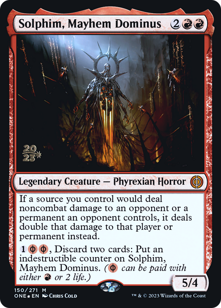 Solphim, Mayhem Dominus [Phyrexia: All Will Be One Prerelease Promos] | Cards and Coasters CA